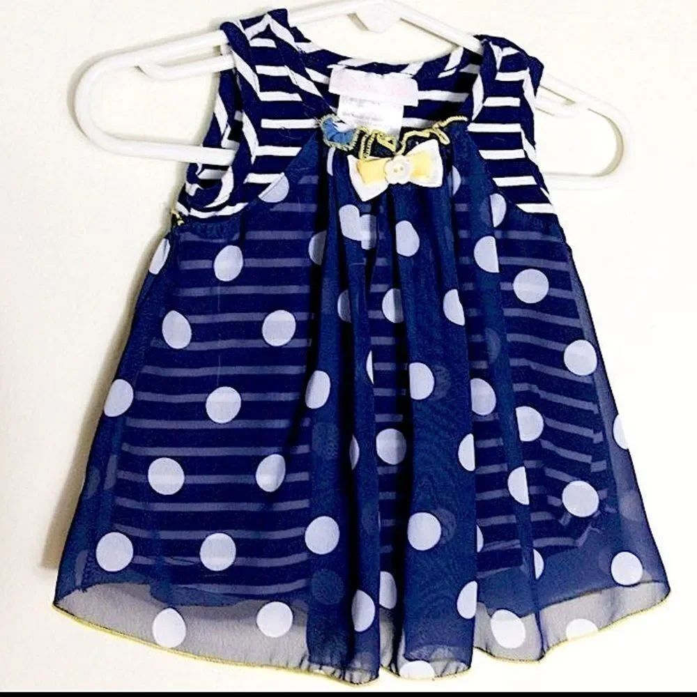 Bonnie Baby Navy Blue Nautical Summer Dress Sz 3-6M